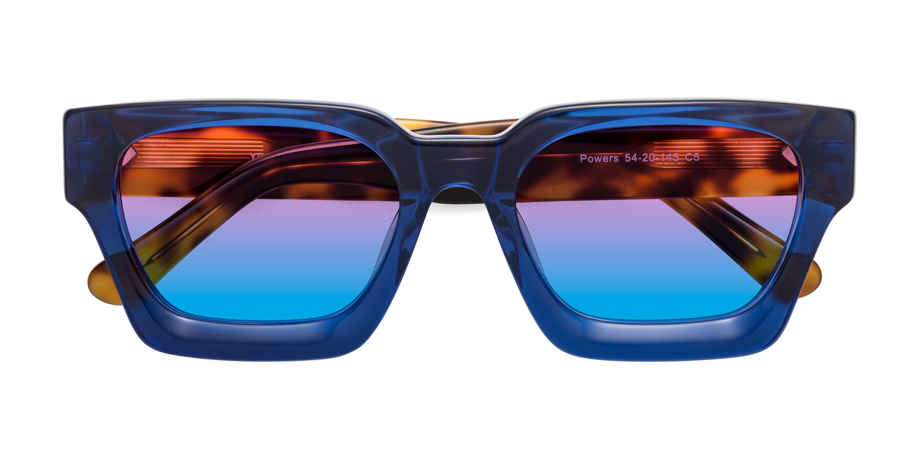 Folded Front of Powers in Blue-Tortoise with Pink / Blue Gradient Lenses