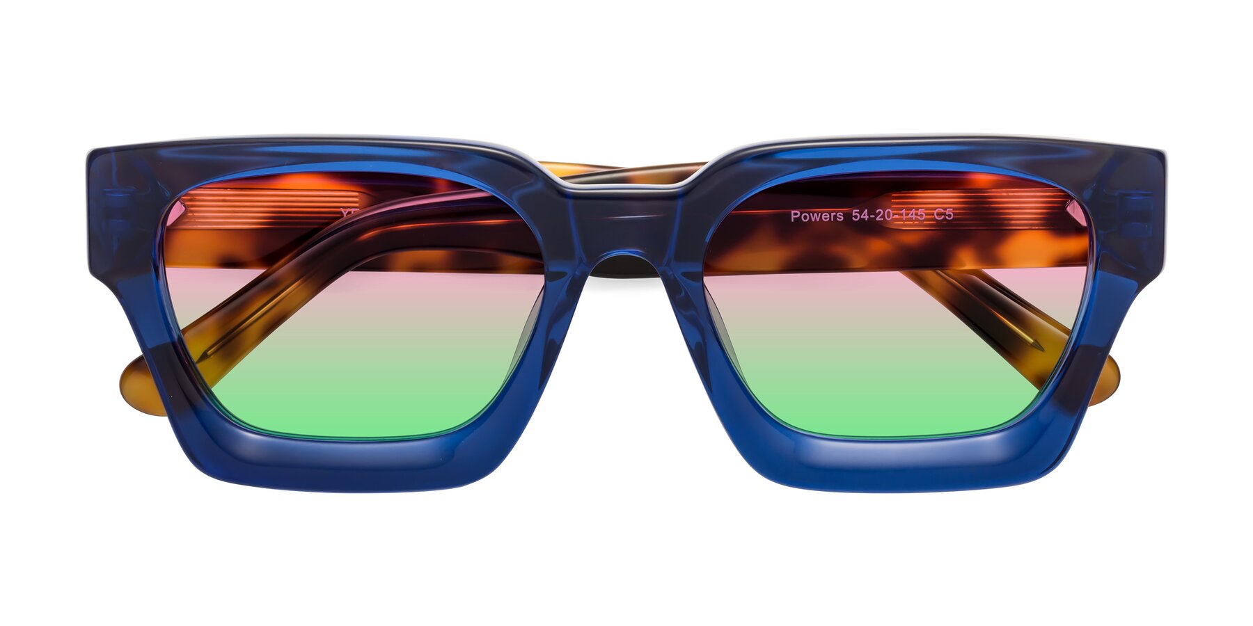 Folded Front of Powers in Blue-Tortoise with Pink / Green Gradient Lenses