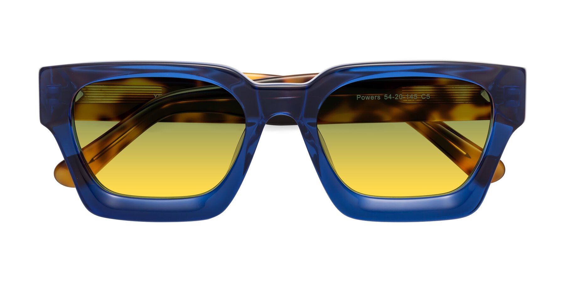 Folded Front of Powers in Blue-Tortoise with Green / Yellow Gradient Lenses