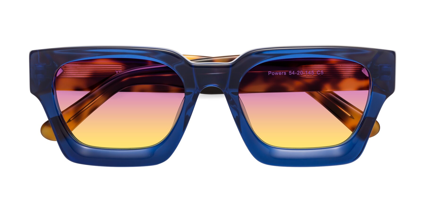 Folded Front of Powers in Blue-Tortoise with Purple / Yellow Gradient Lenses