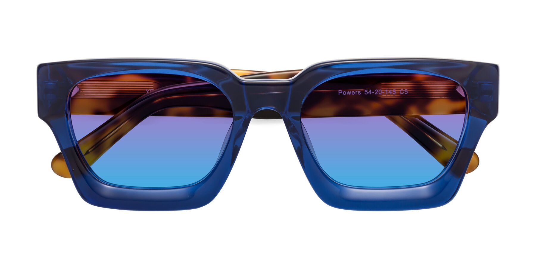 Folded Front of Powers in Blue-Tortoise with Purple / Blue Gradient Lenses
