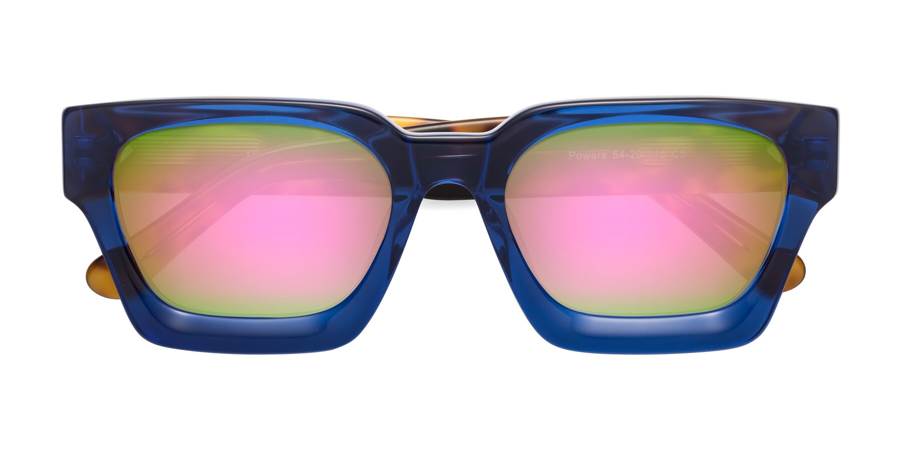 Folded Front of Powers in Blue-Tortoise with Pink Mirrored Lenses
