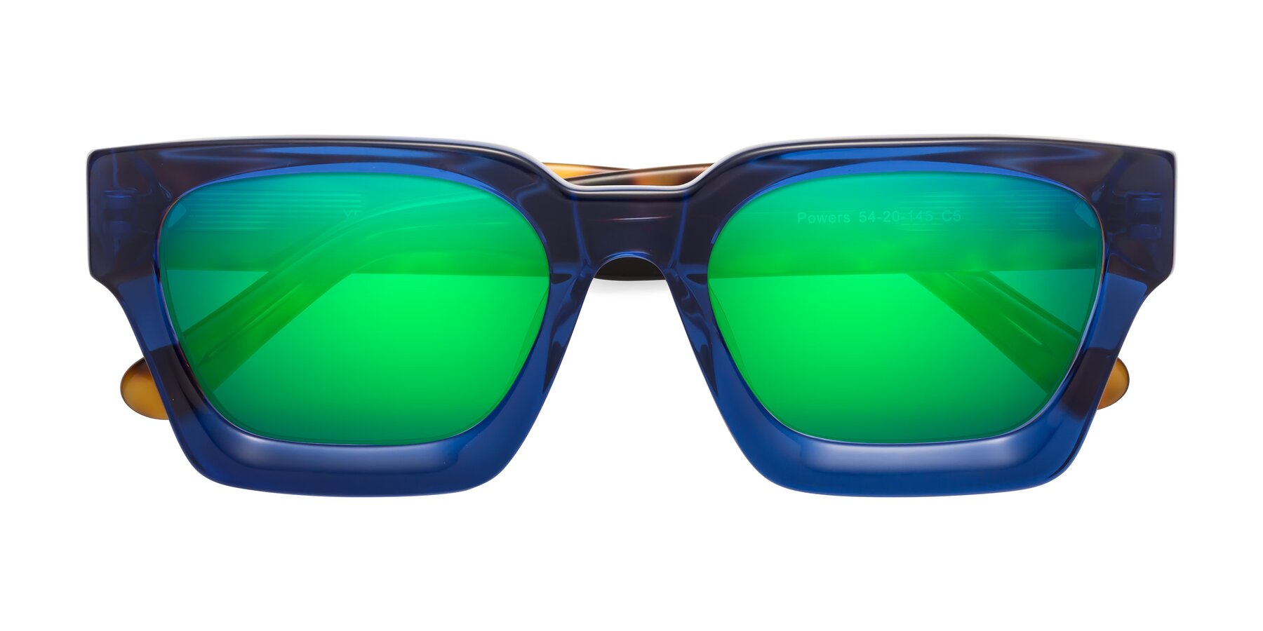 Folded Front of Powers in Blue-Tortoise with Green Mirrored Lenses