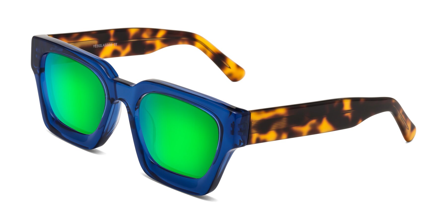 Angle of Powers in Blue-Tortoise with Green Mirrored Lenses