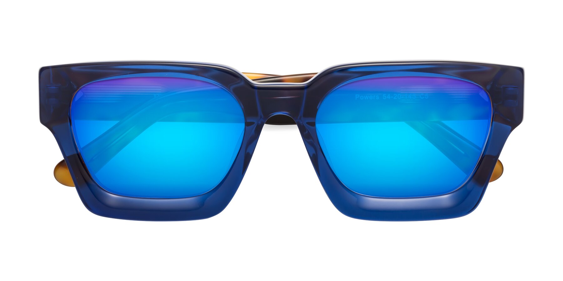 Folded Front of Powers in Blue-Tortoise with Blue Mirrored Lenses