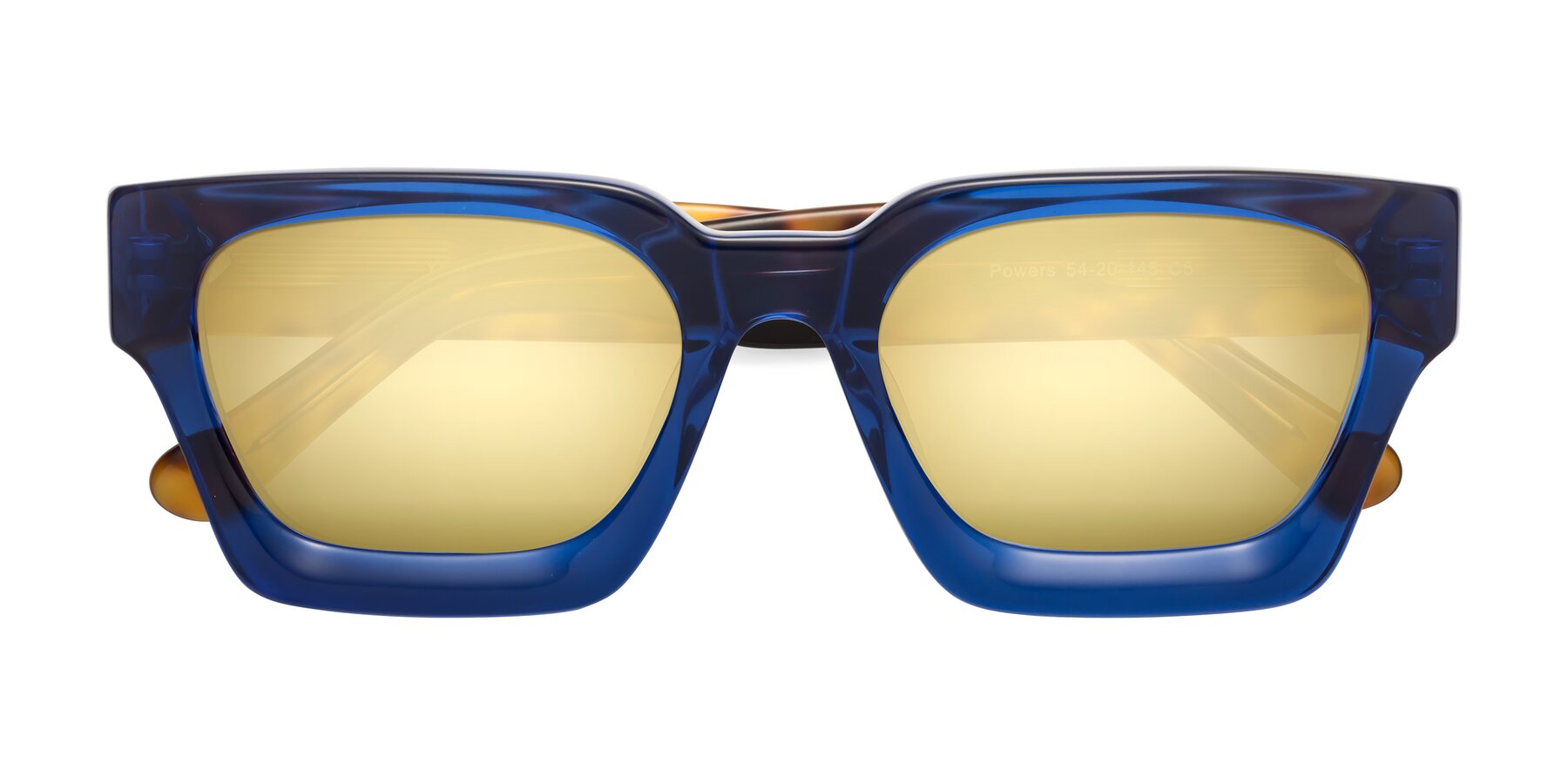 Folded Front of Powers in Blue-Tortoise with Gold Mirrored Lenses