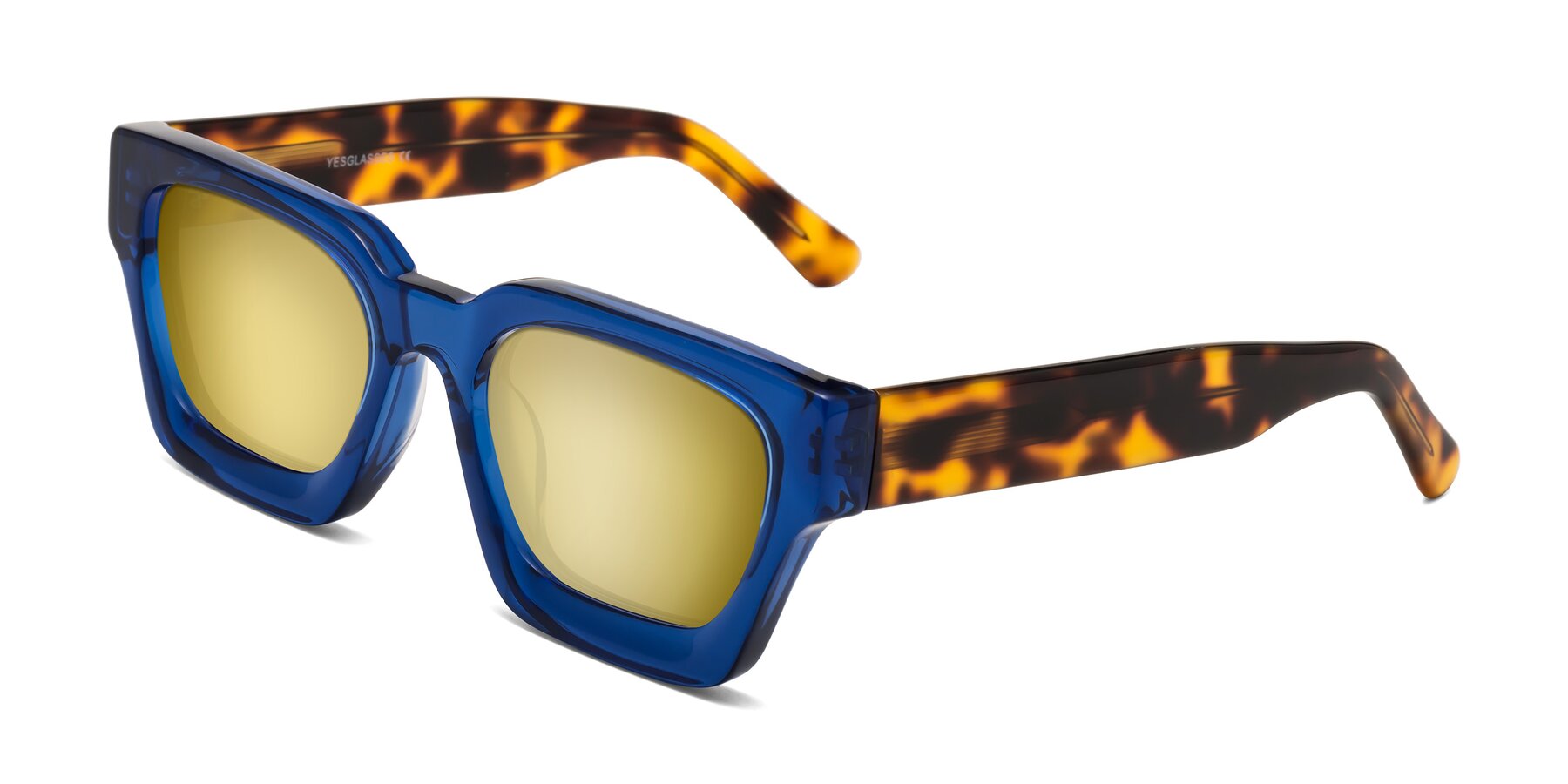 Angle of Powers in Blue-Tortoise with Gold Mirrored Lenses