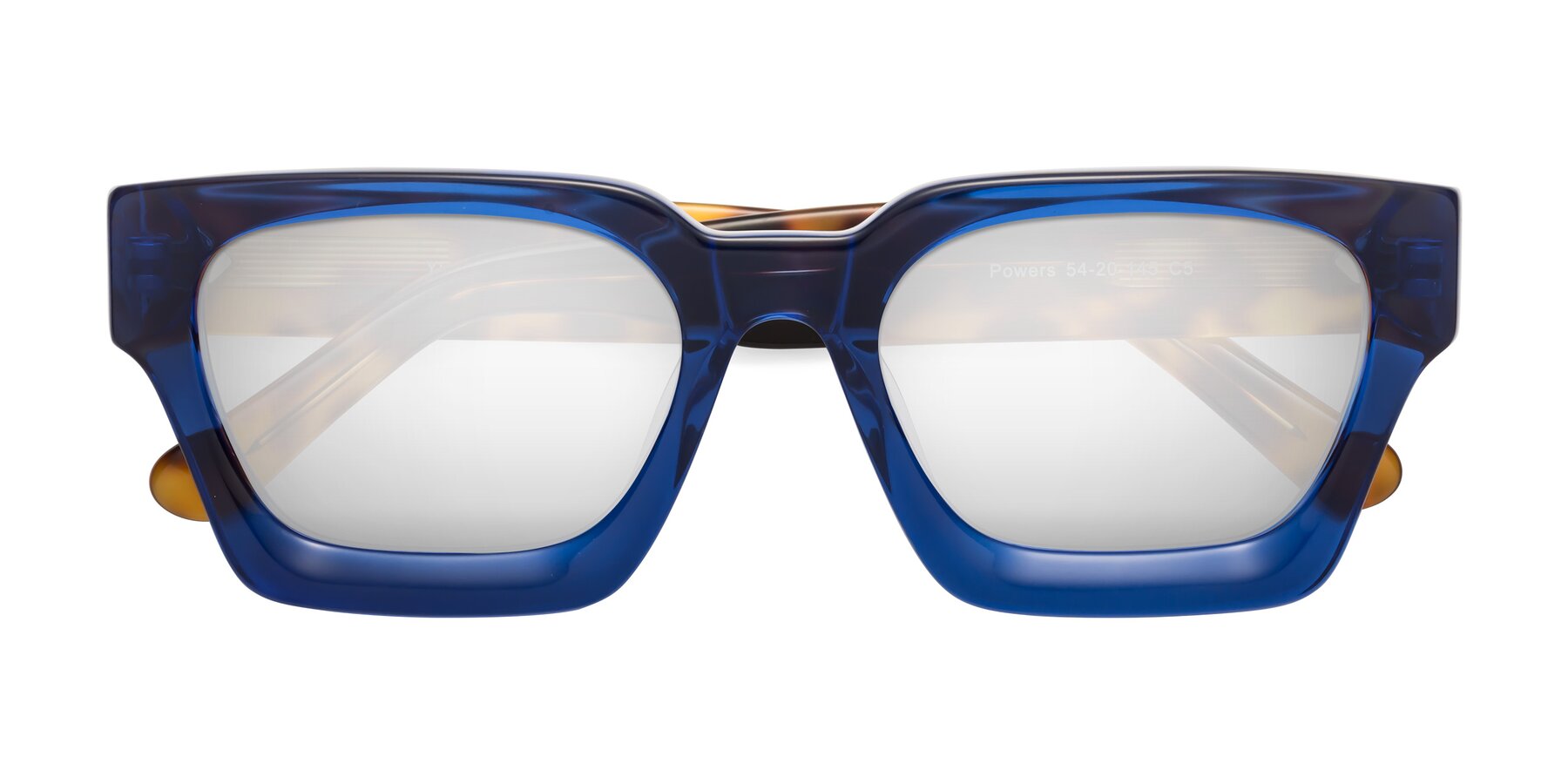 Folded Front of Powers in Blue-Tortoise with Silver Mirrored Lenses