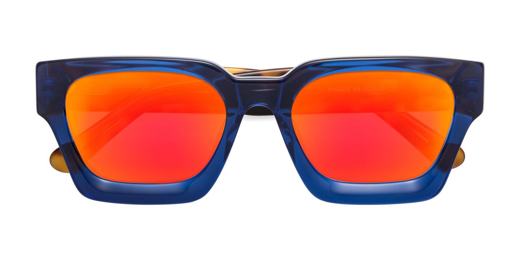 Folded Front of Powers in Blue-Tortoise with Red Gold Mirrored Lenses