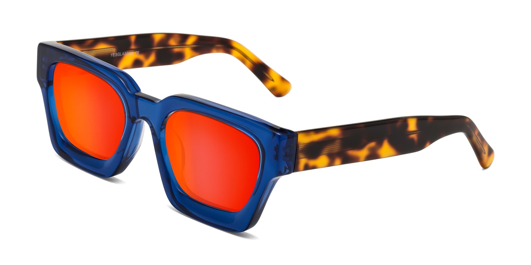 Angle of Powers in Blue-Tortoise with Red Gold Mirrored Lenses
