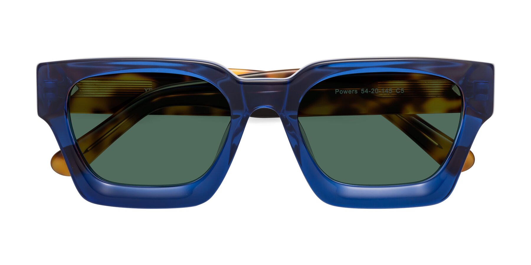 Folded Front of Powers in Blue-Tortoise with Green Polarized Lenses