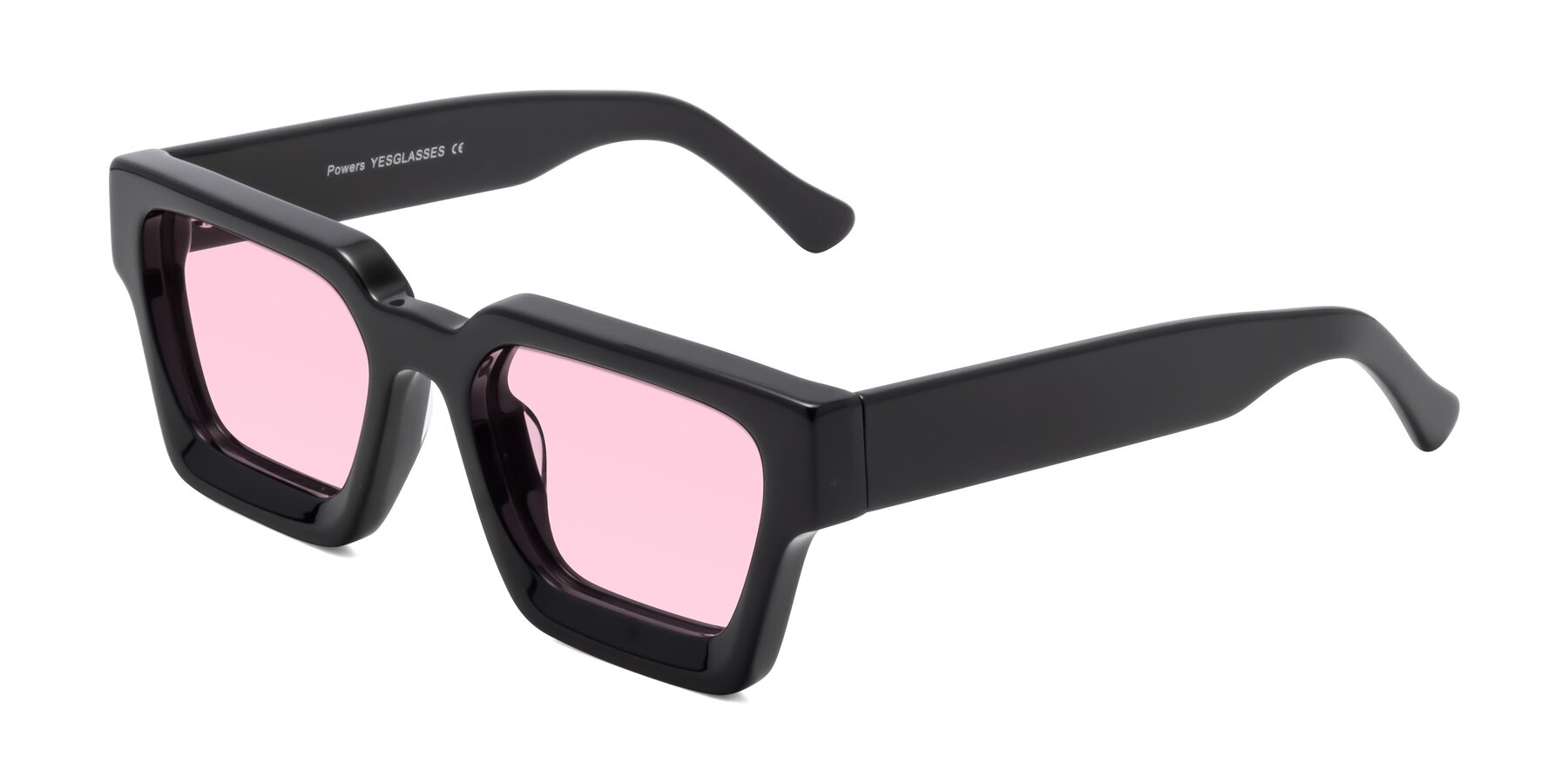 Angle of Powers in Black with Light Pink Tinted Lenses