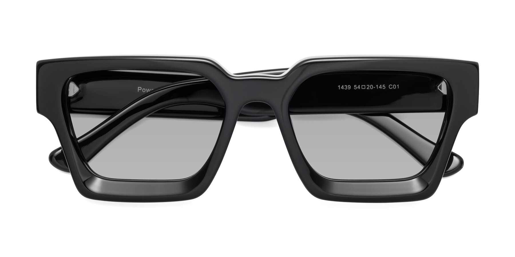 Folded Front of Powers in Black with Light Gray Tinted Lenses