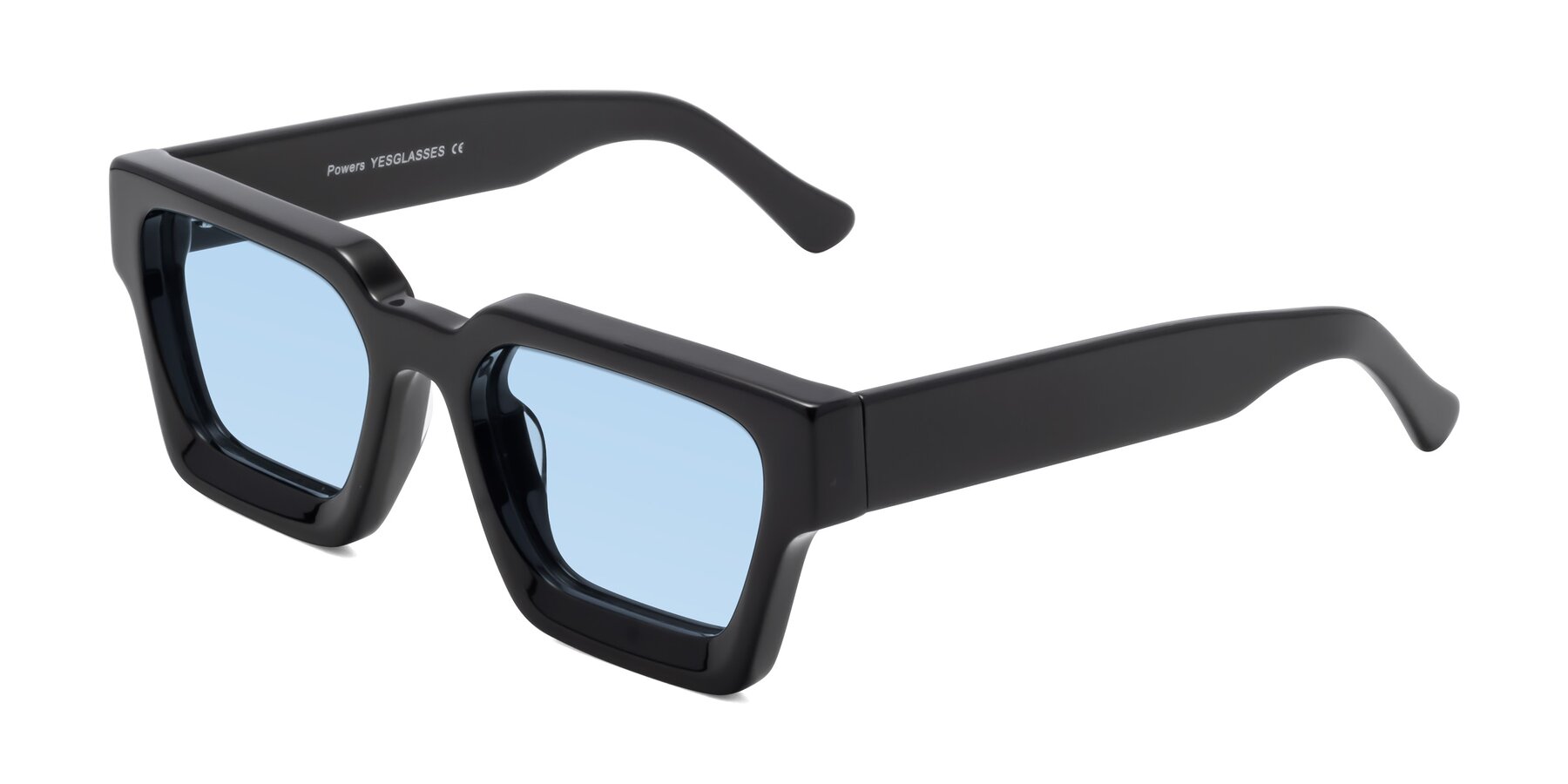 Angle of Powers in Black with Light Blue Tinted Lenses