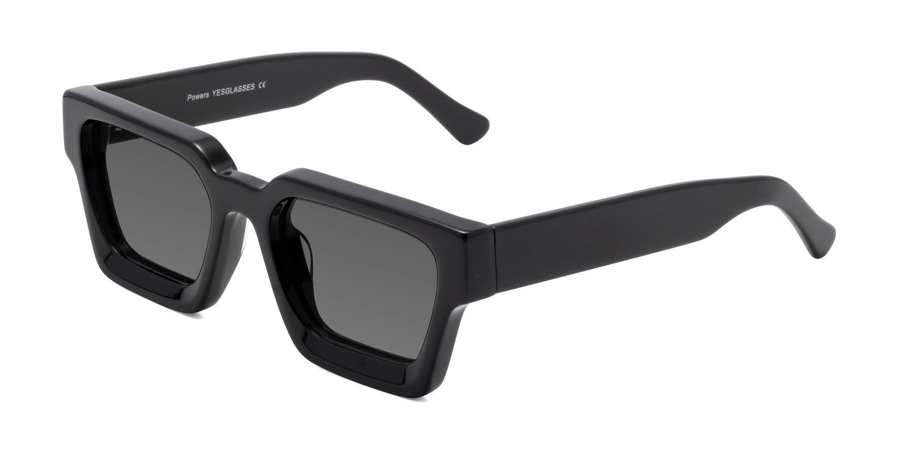 Angle of Powers in Black with Medium Gray Tinted Lenses