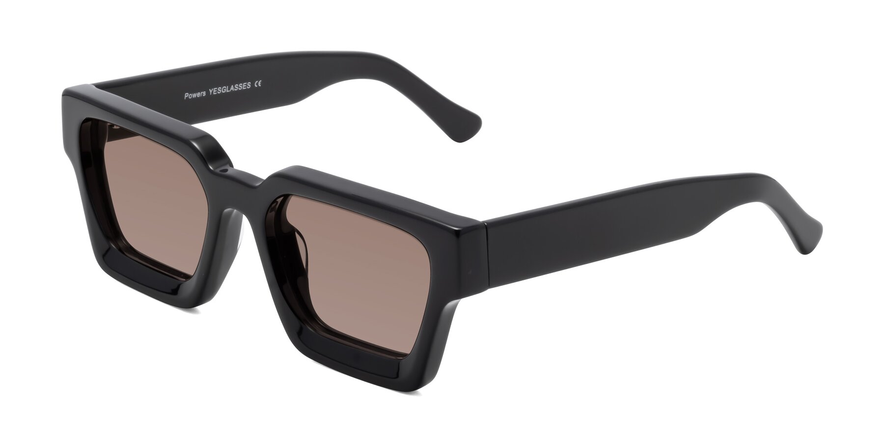 Angle of Powers in Black with Medium Brown Tinted Lenses