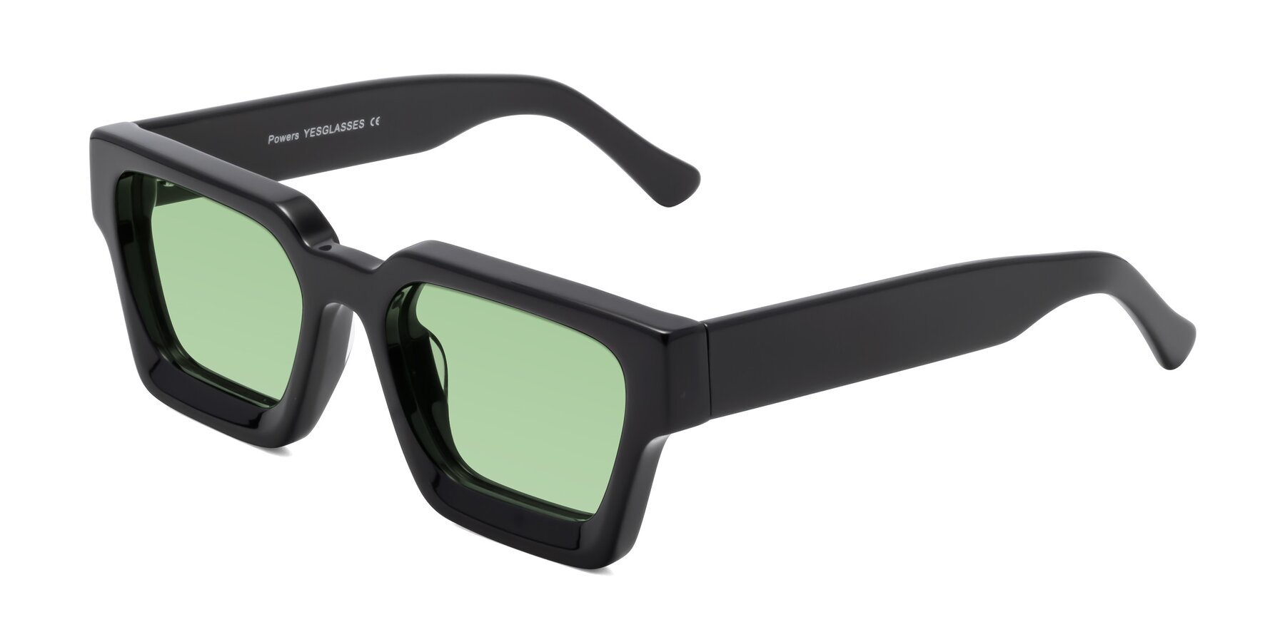Angle of Powers in Black with Medium Green Tinted Lenses