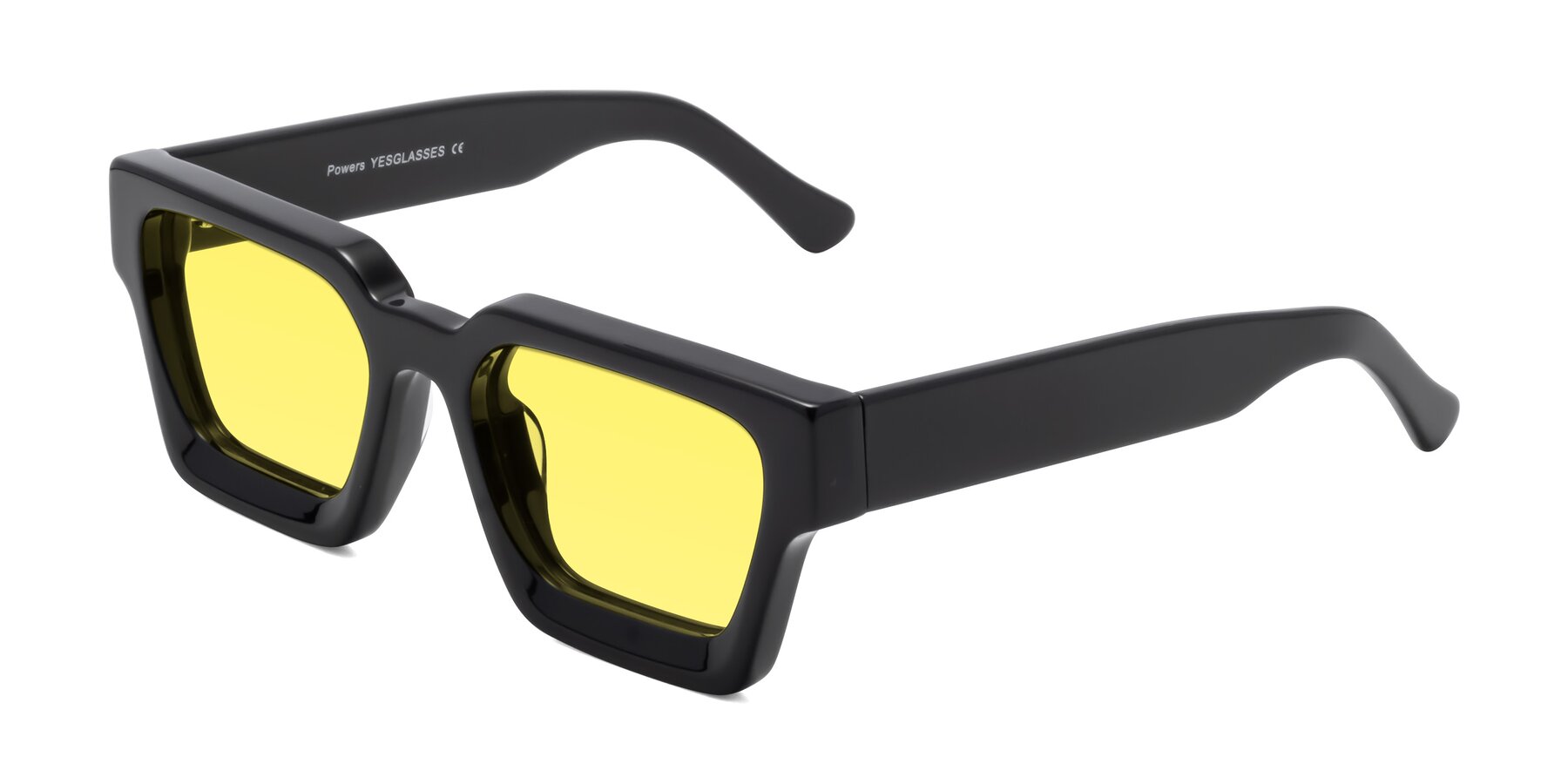 Angle of Powers in Black with Medium Yellow Tinted Lenses