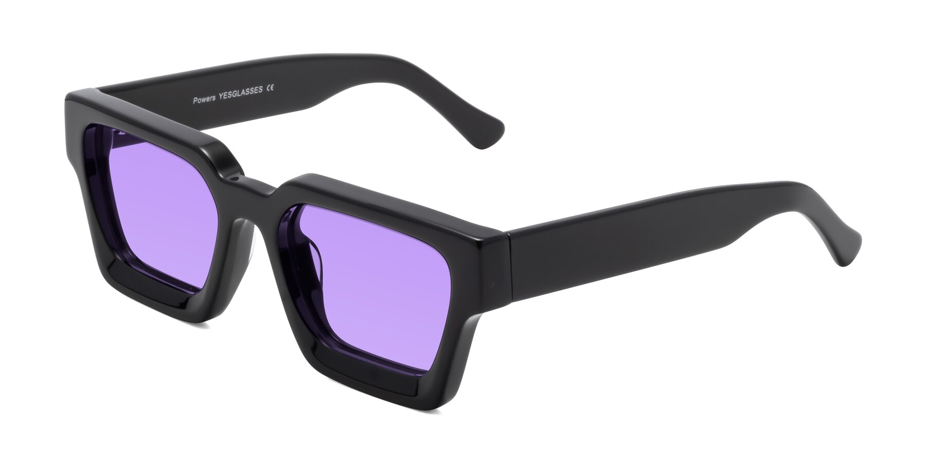 Angle of Powers in Black with Medium Purple Tinted Lenses