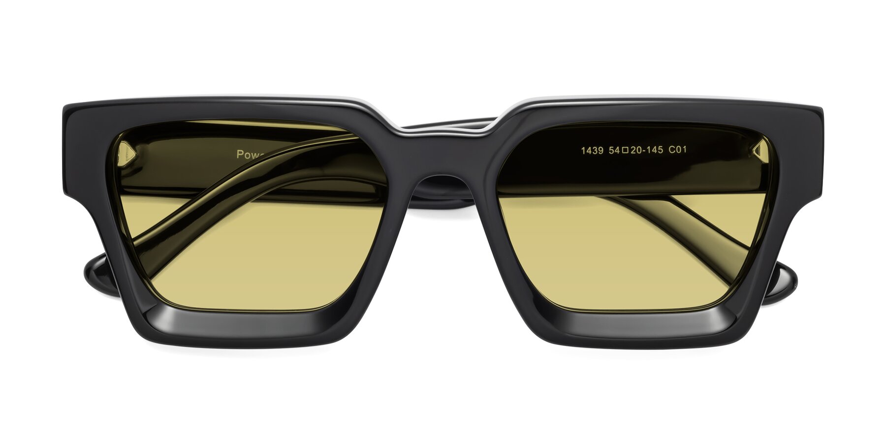 Folded Front of Powers in Black with Medium Champagne Tinted Lenses
