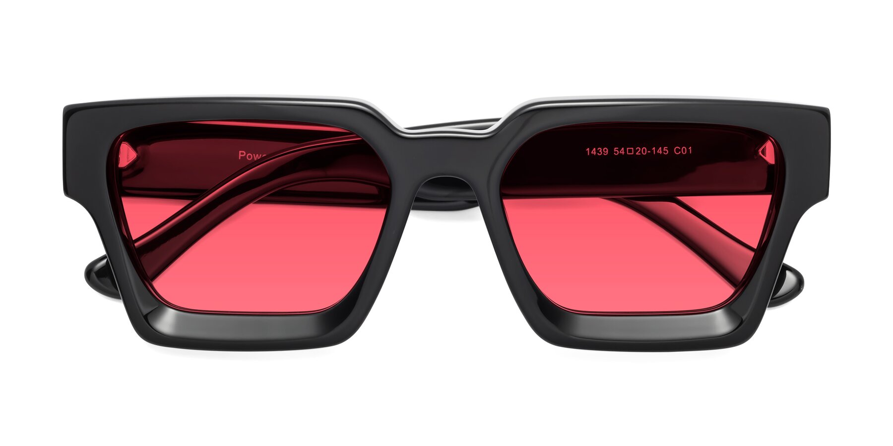 Stolt Ødelæggelse Moralsk Black Thick Geek-Chic Geometric Tinted Sunglasses with Red Sunwear Lenses -  Powers