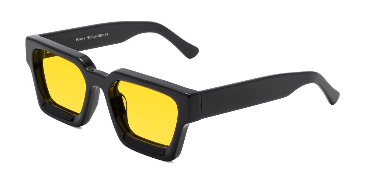Black Thick Geek-Chic Geometric Tinted Sunglasses with Yellow Sunwear ...