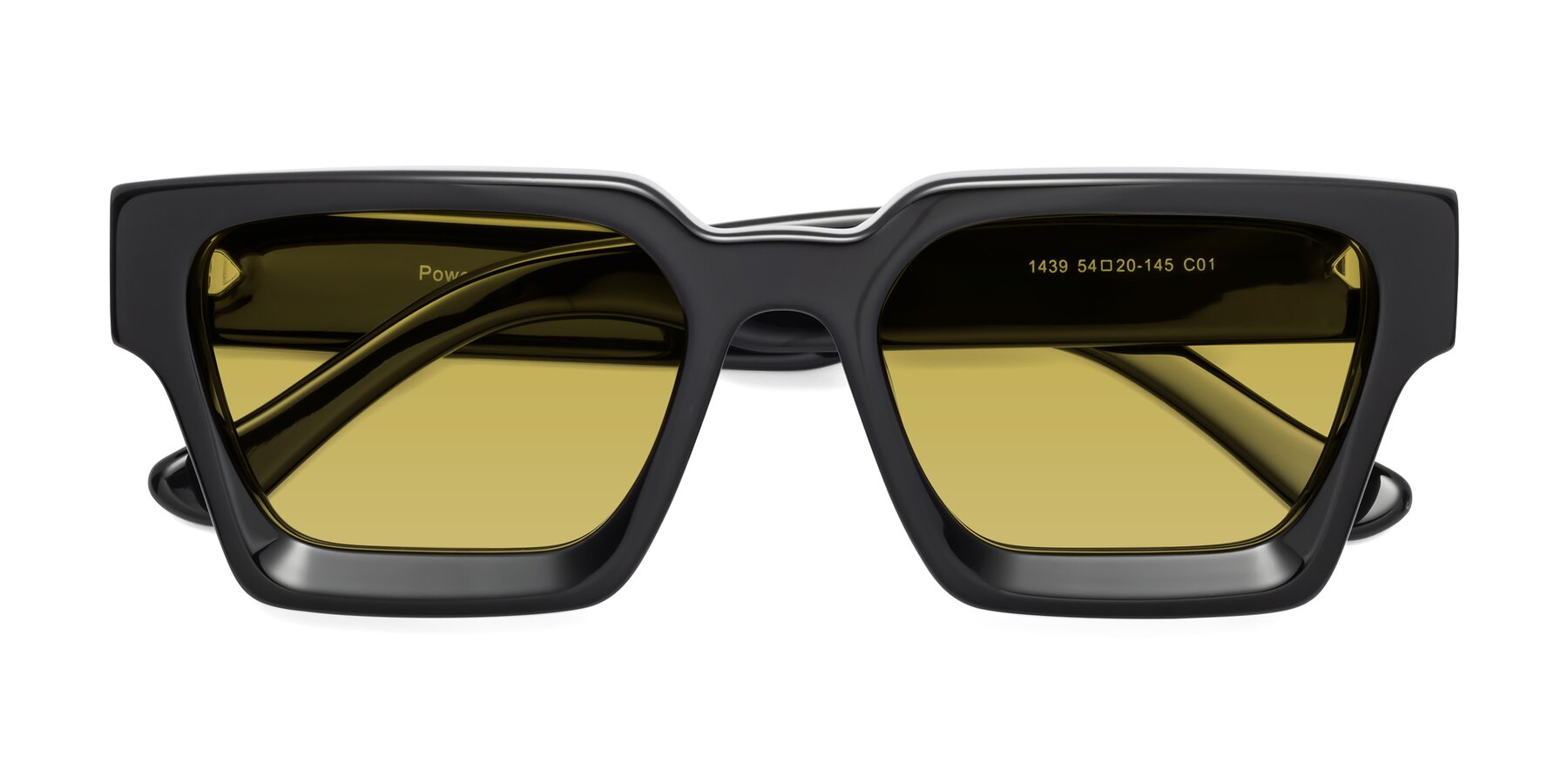 Folded Front of Powers in Black with Champagne Tinted Lenses