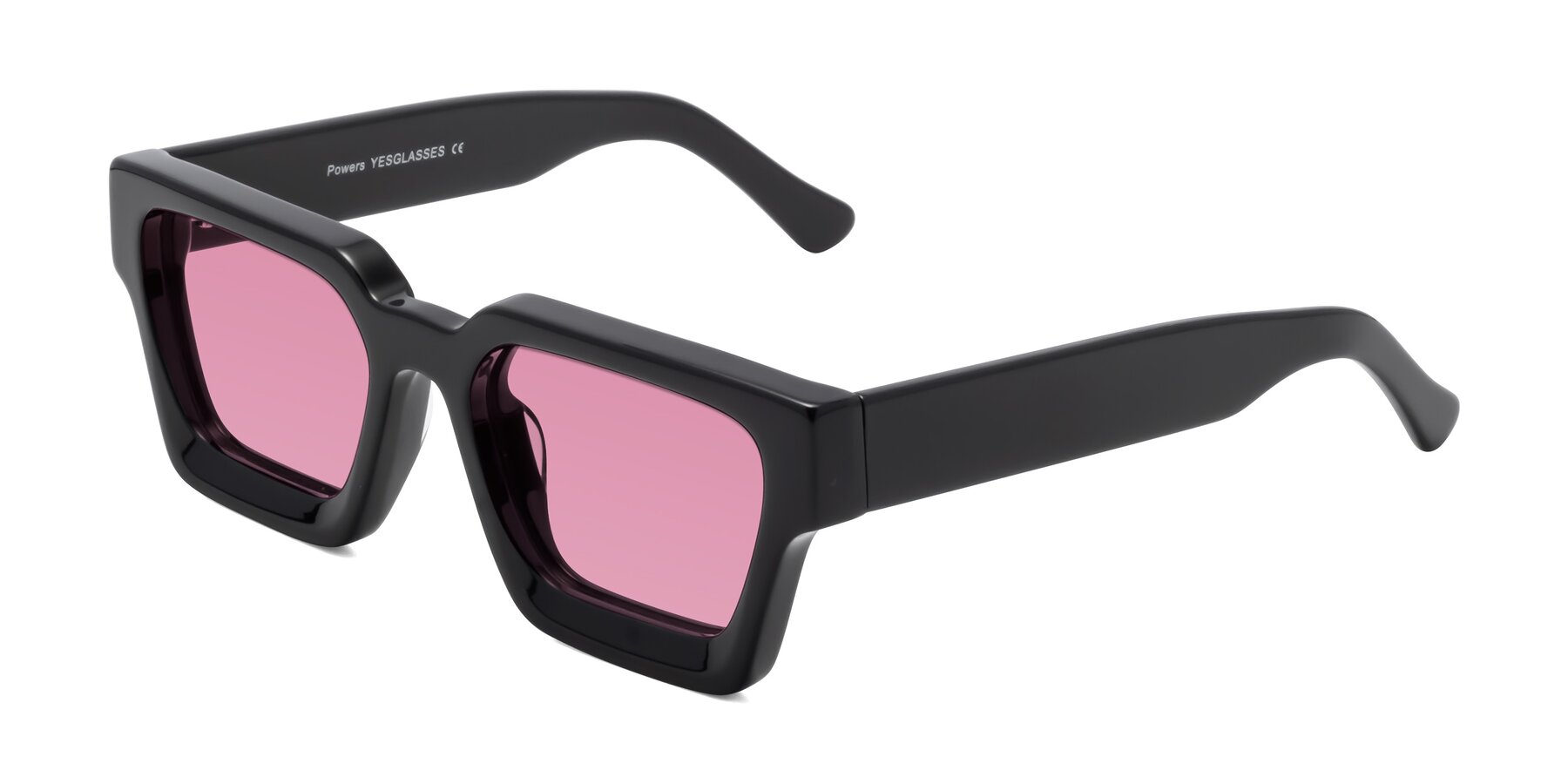 Angle of Powers in Black with Medium Wine Tinted Lenses