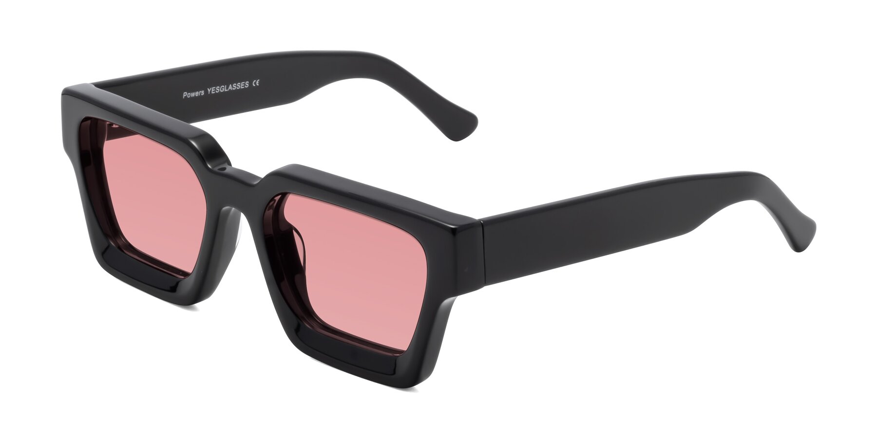 Angle of Powers in Black with Medium Garnet Tinted Lenses