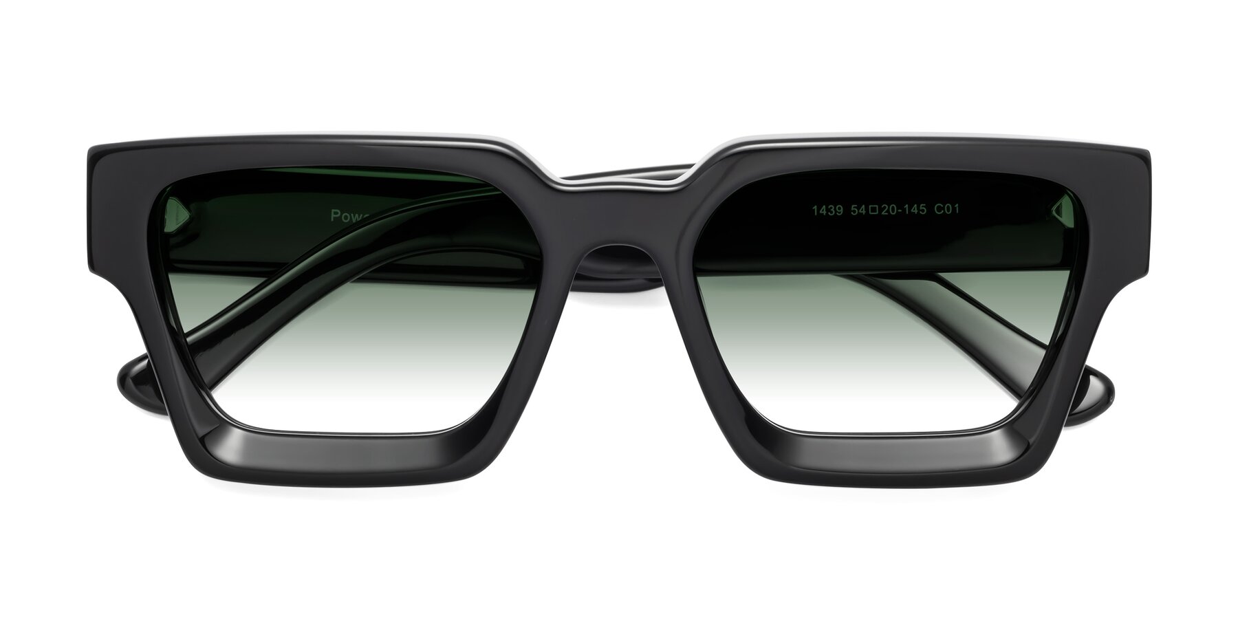 Folded Front of Powers in Black with Green Gradient Lenses