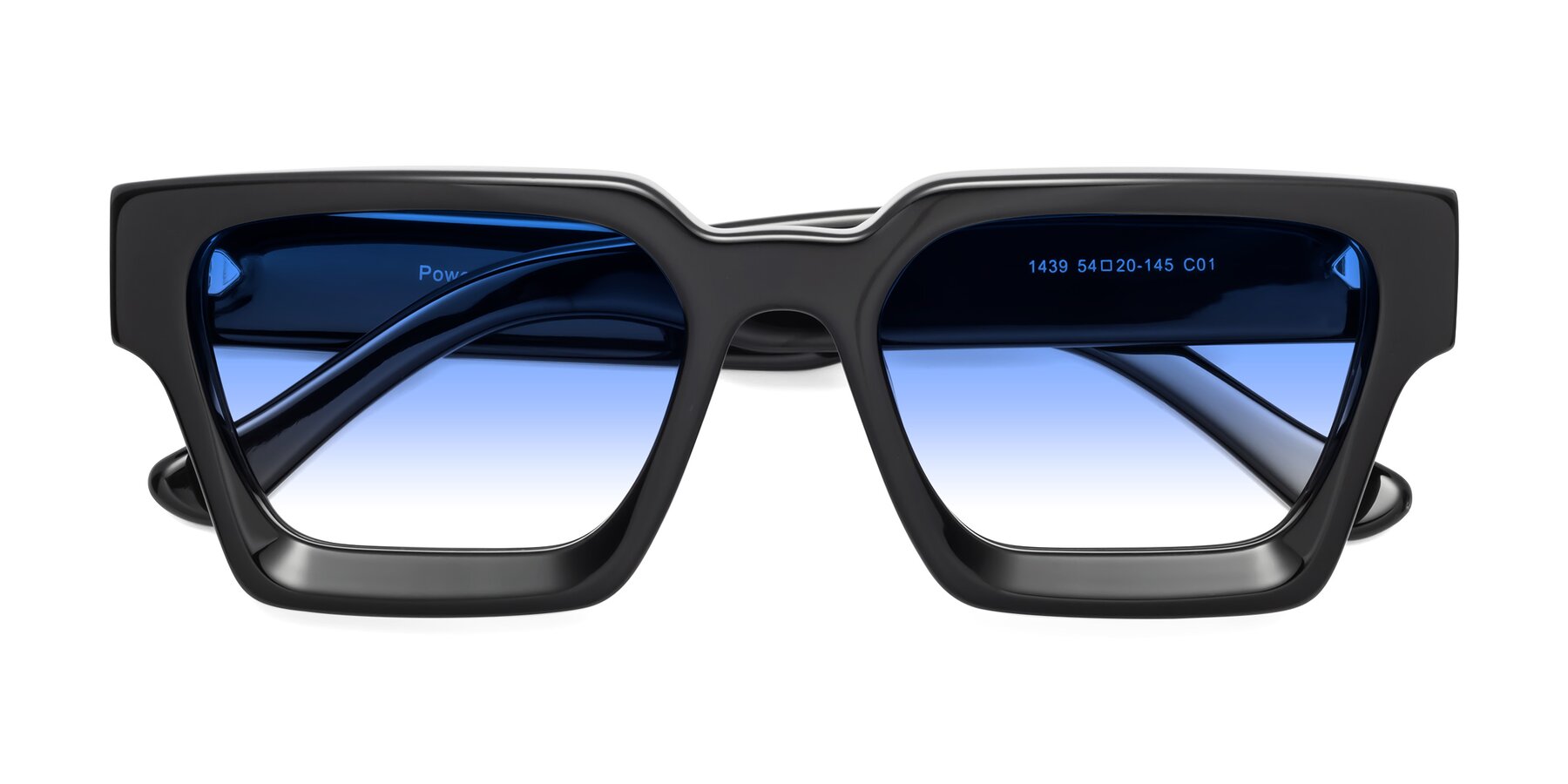 Folded Front of Powers in Black with Blue Gradient Lenses