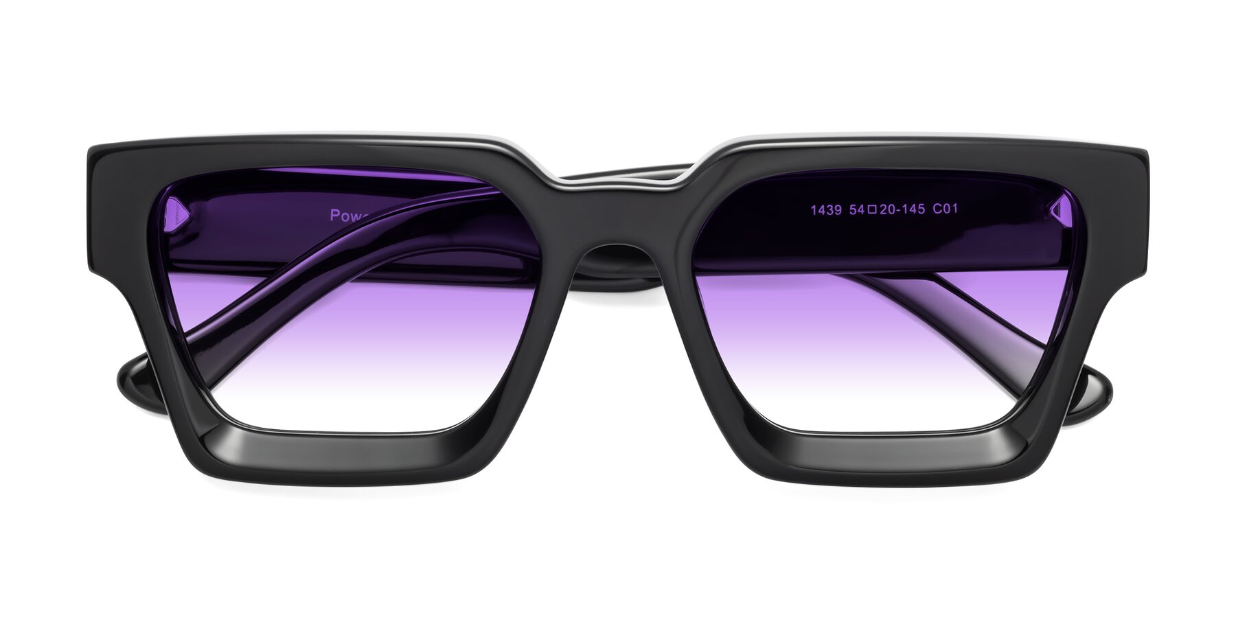 Folded Front of Powers in Black with Purple Gradient Lenses