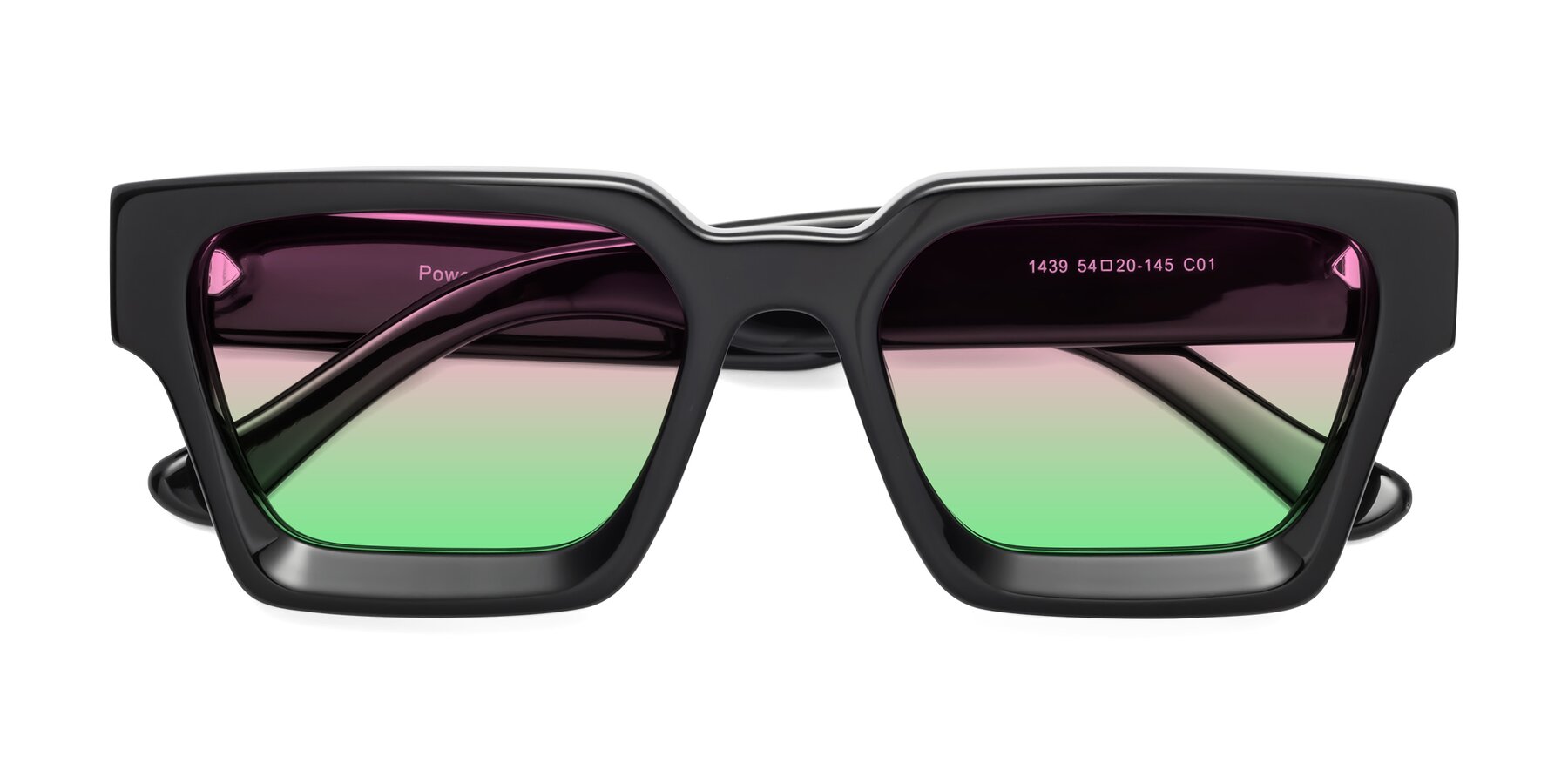 Folded Front of Powers in Black with Pink / Green Gradient Lenses