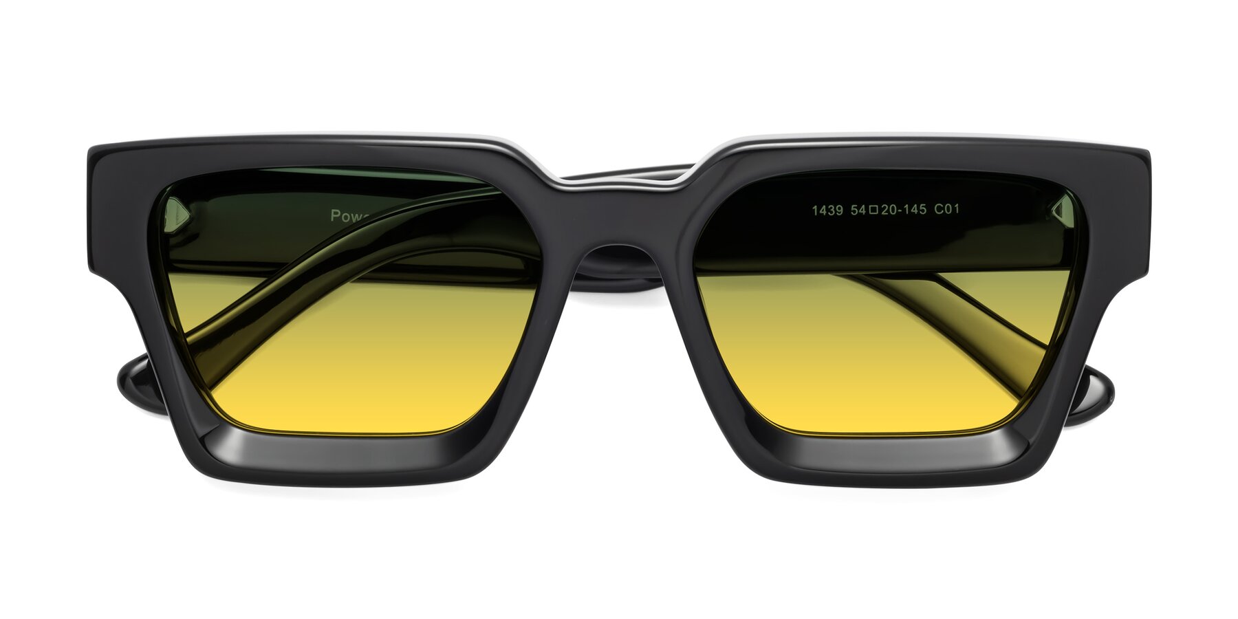 Folded Front of Powers in Black with Green / Yellow Gradient Lenses