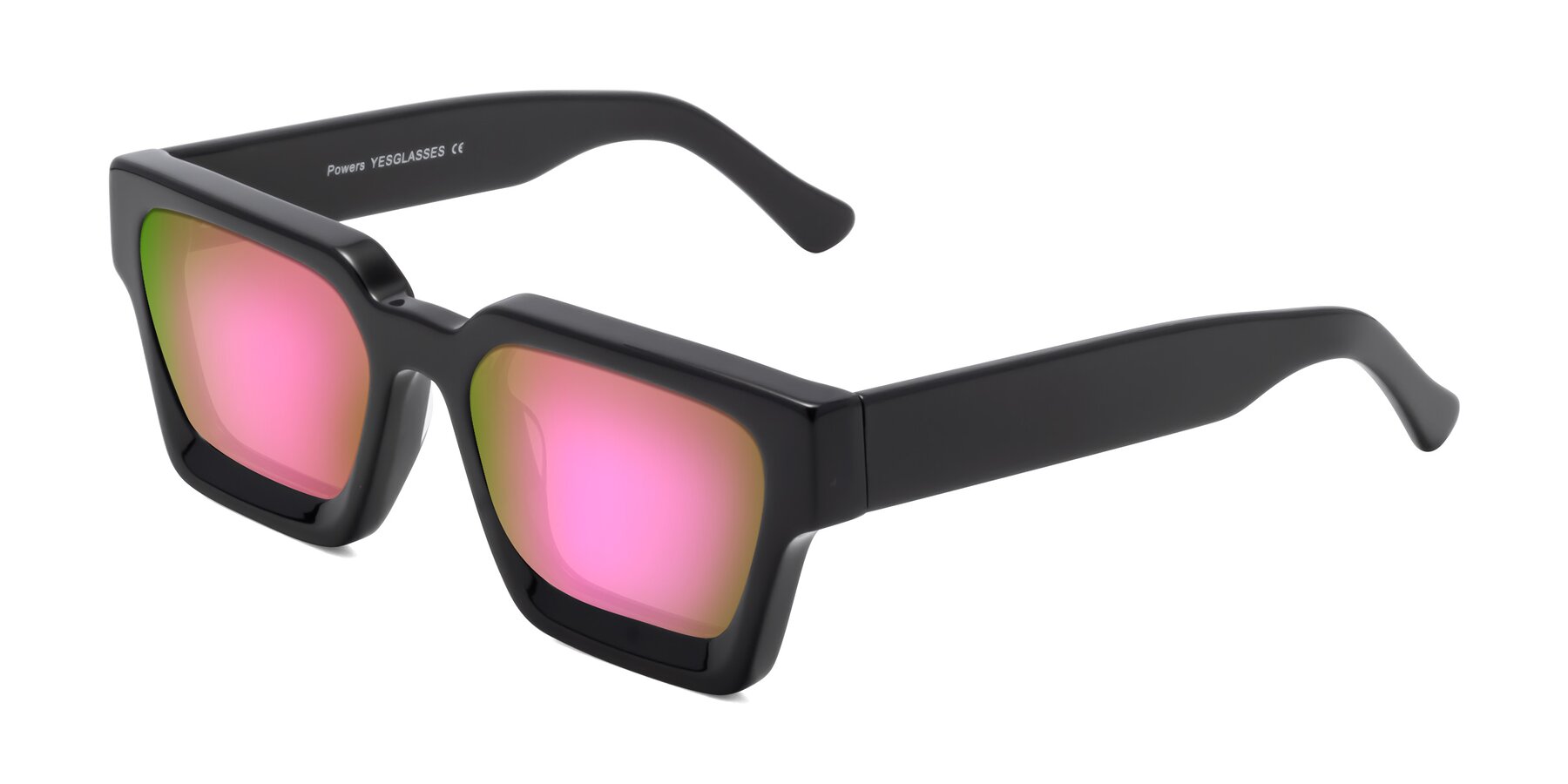 Angle of Powers in Black with Pink Mirrored Lenses
