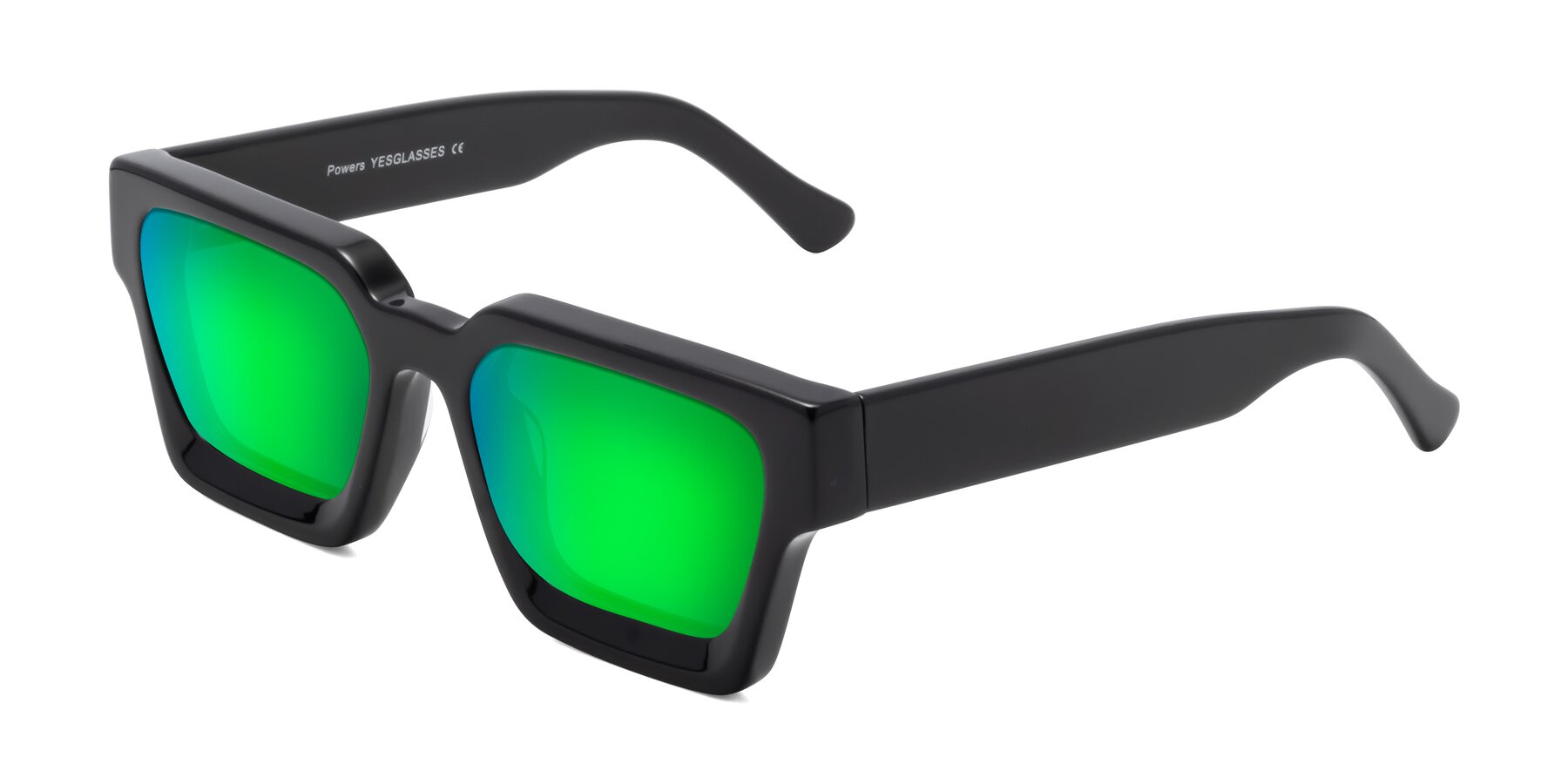 Angle of Powers in Black with Green Mirrored Lenses