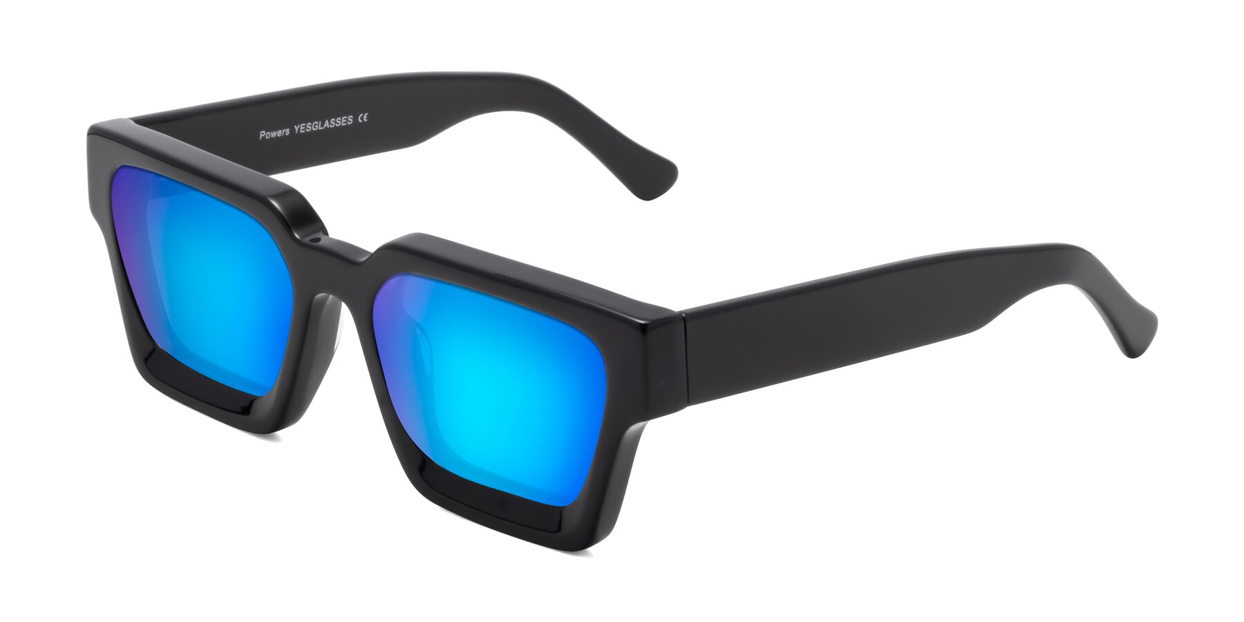 Angle of Powers in Black with Blue Mirrored Lenses