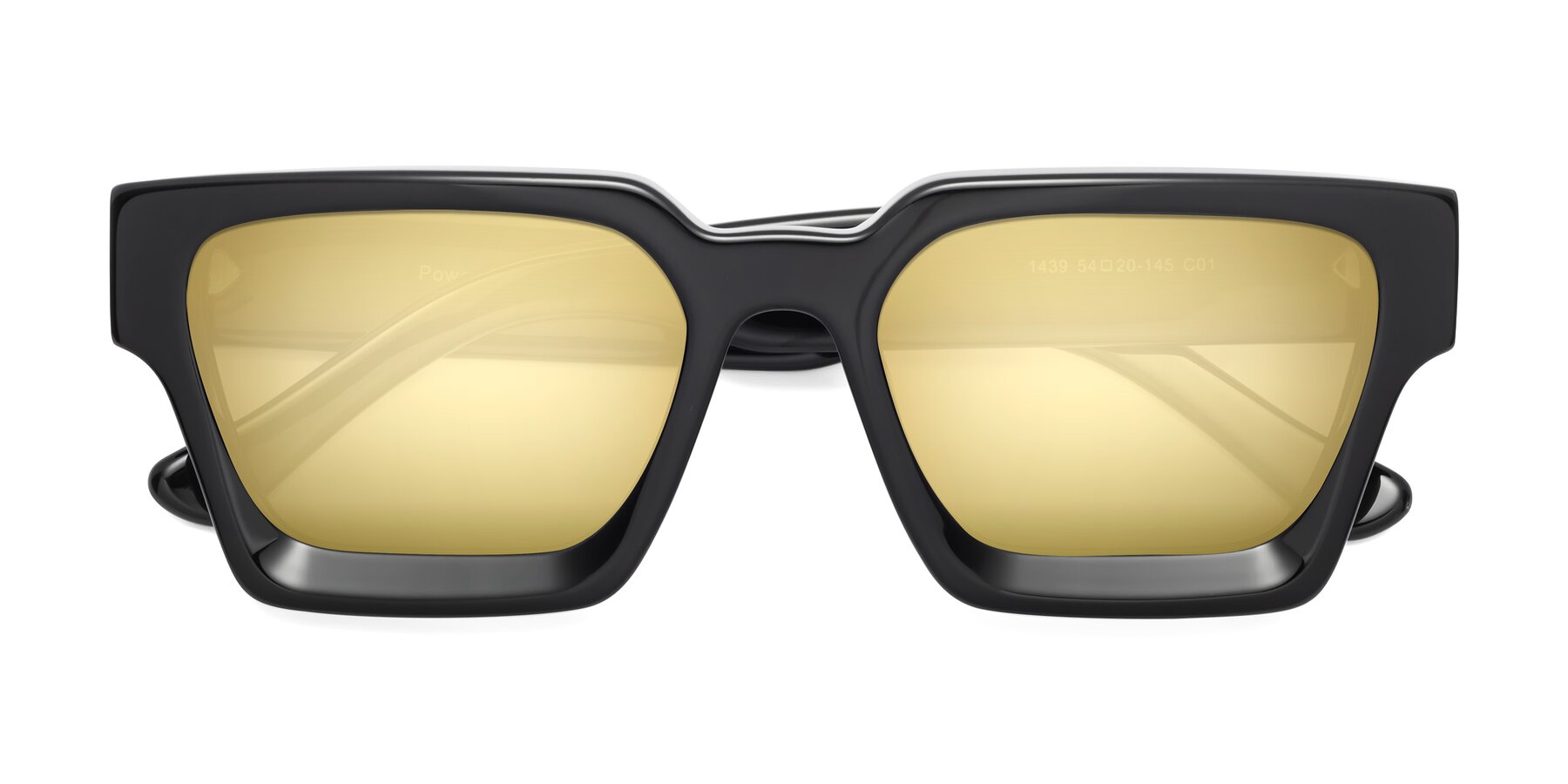 Folded Front of Powers in Black with Gold Mirrored Lenses