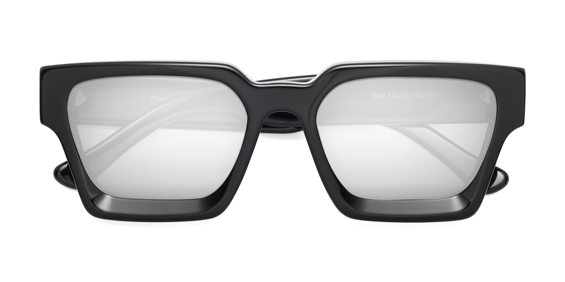 Folded Front of Powers in Black with Silver Mirrored Lenses