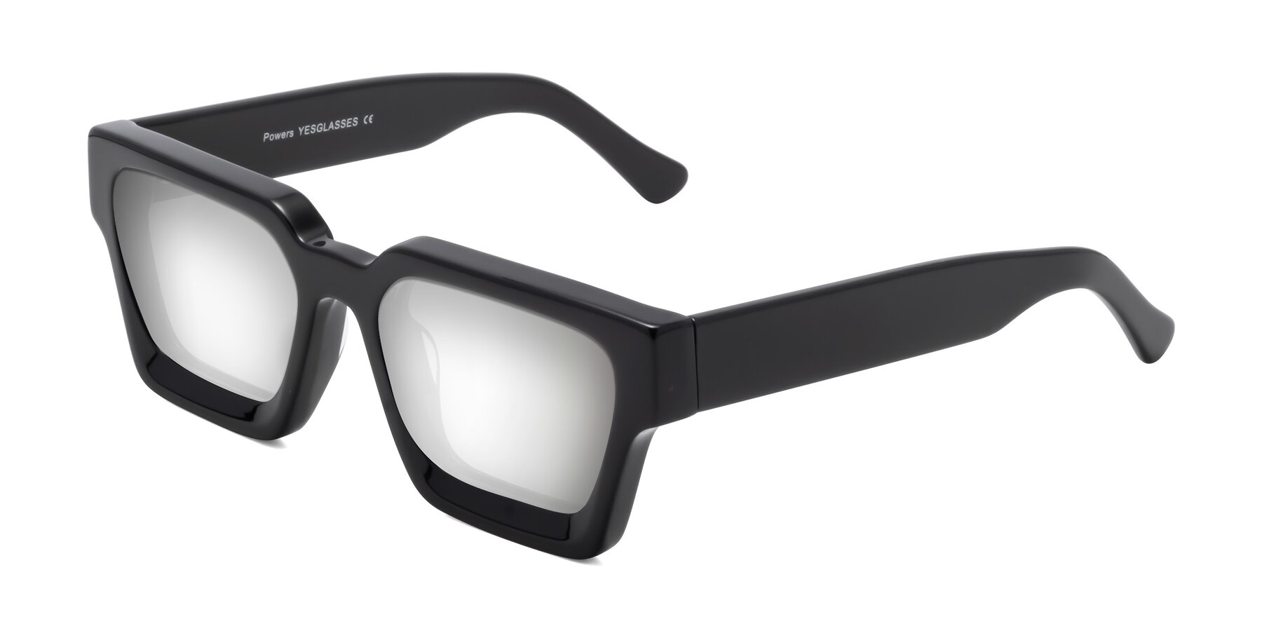 Angle of Powers in Black with Silver Mirrored Lenses