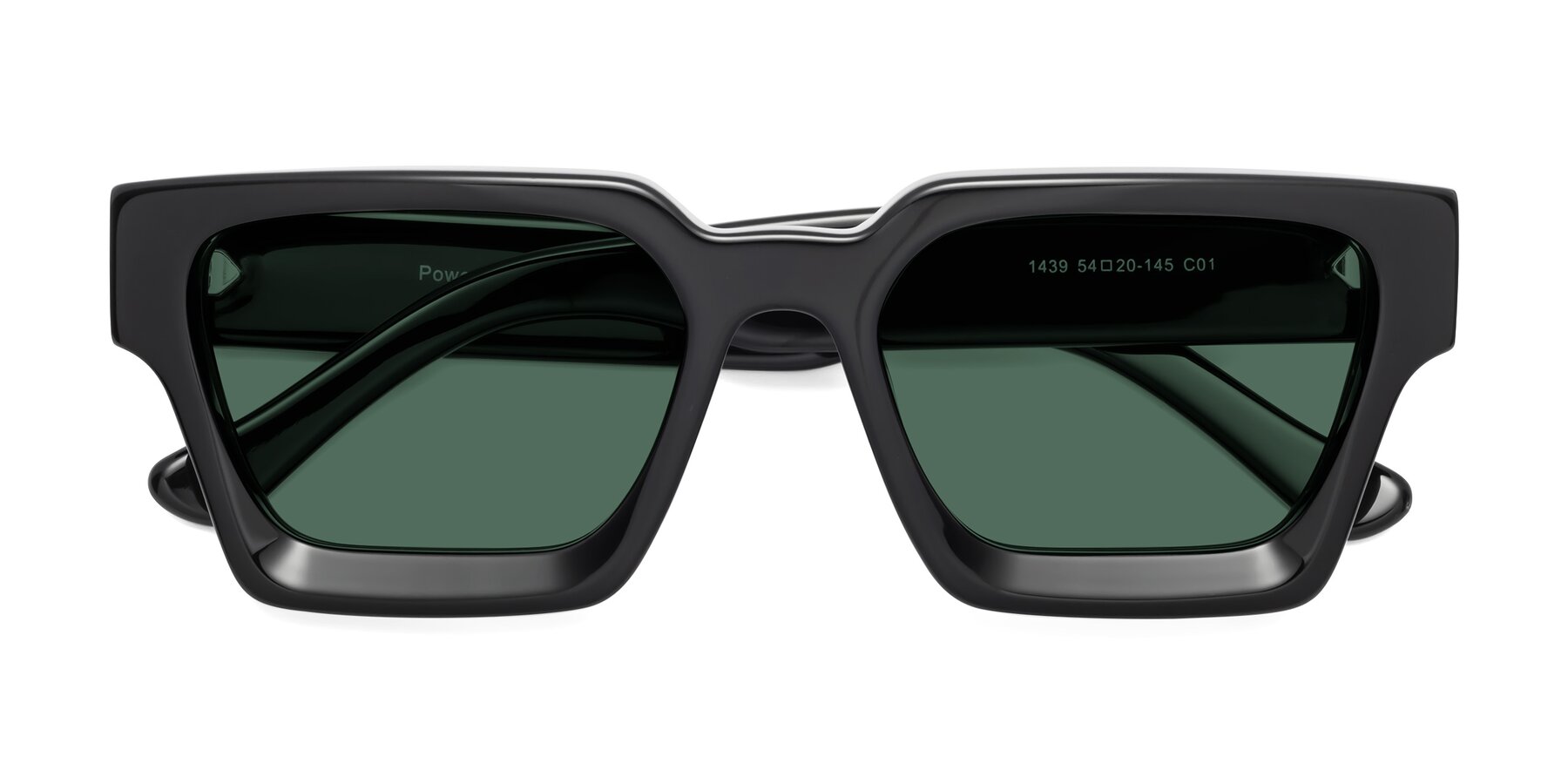 Folded Front of Powers in Black with Green Polarized Lenses