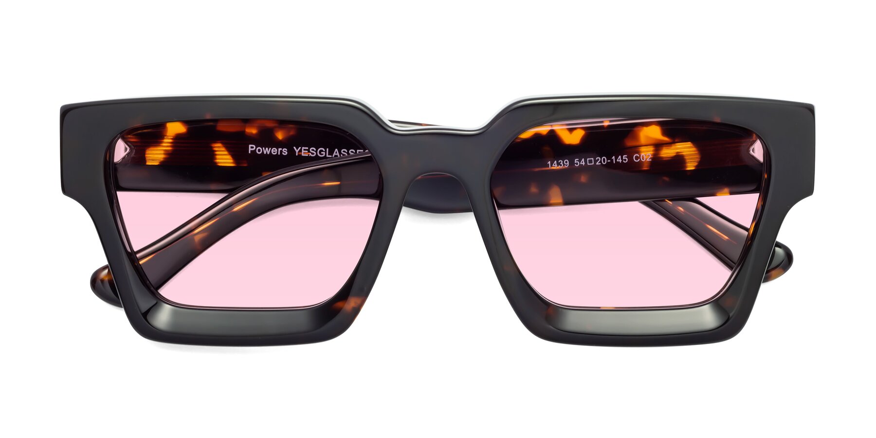 Folded Front of Powers in Tortoise with Light Pink Tinted Lenses