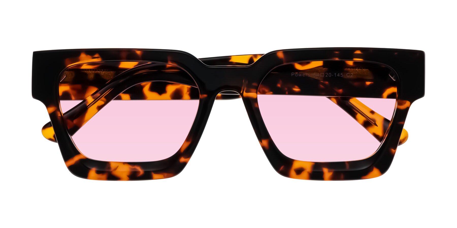 Folded Front of Powers in Tortoise with Light Pink Tinted Lenses