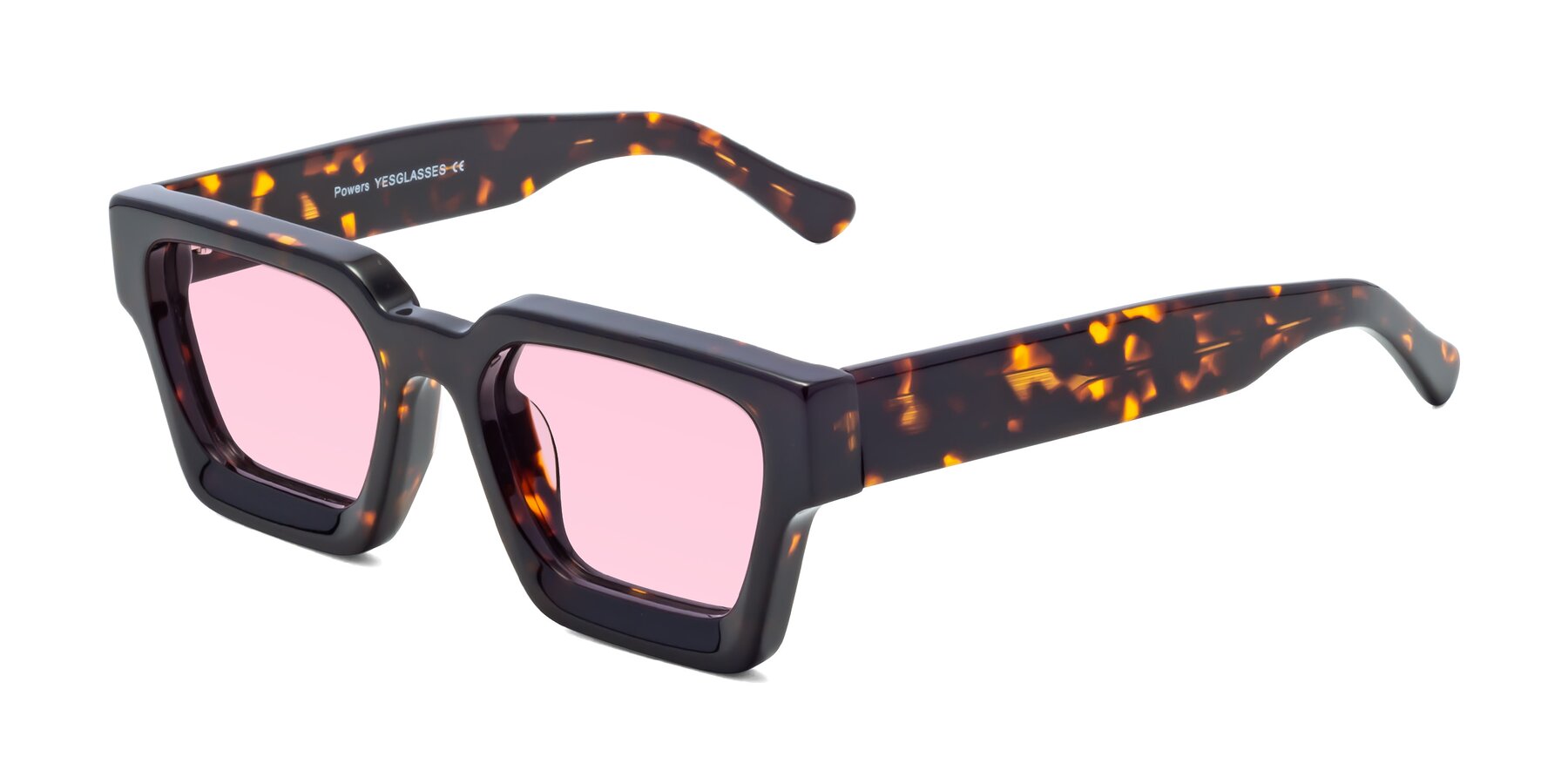 Angle of Powers in Tortoise with Light Pink Tinted Lenses