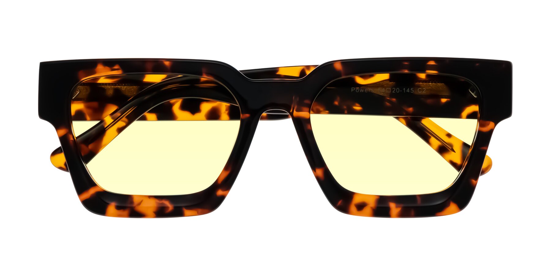 Folded Front of Powers in Tortoise with Light Yellow Tinted Lenses