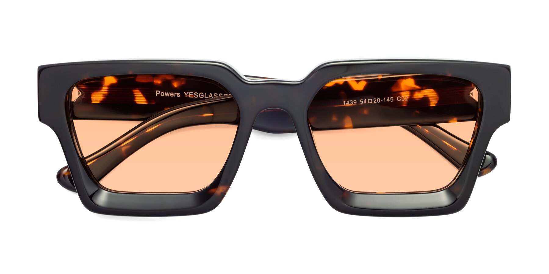 Folded Front of Powers in Tortoise with Light Orange Tinted Lenses