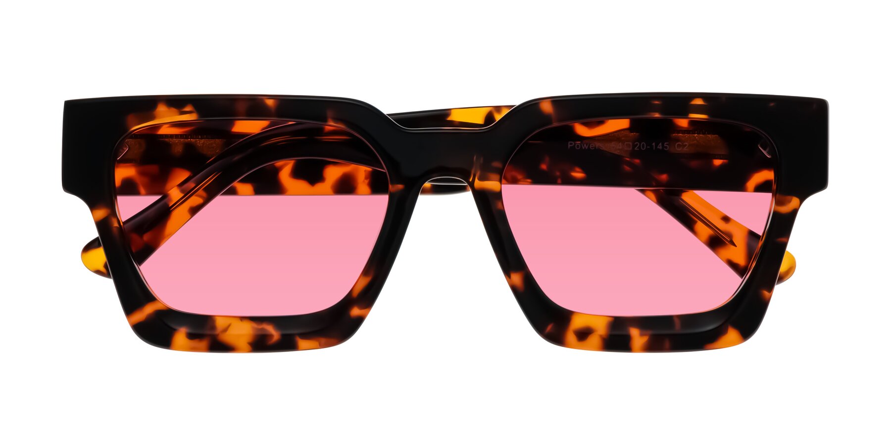 Folded Front of Powers in Tortoise with Pink Tinted Lenses