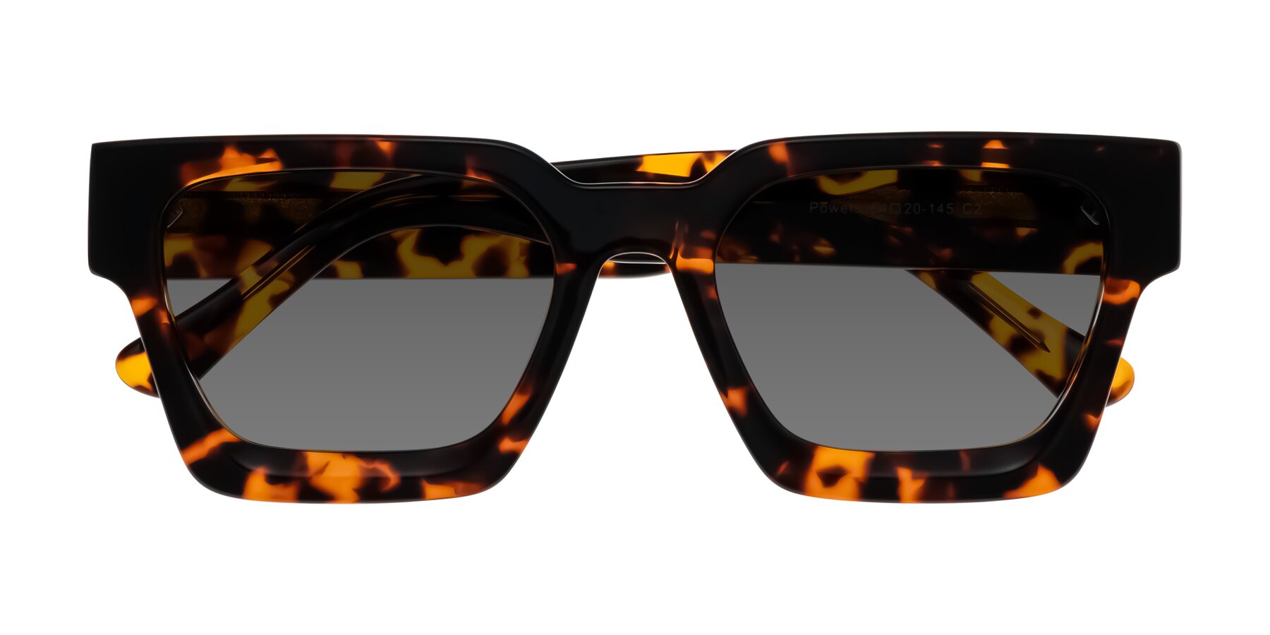 Folded Front of Powers in Tortoise with Medium Gray Tinted Lenses