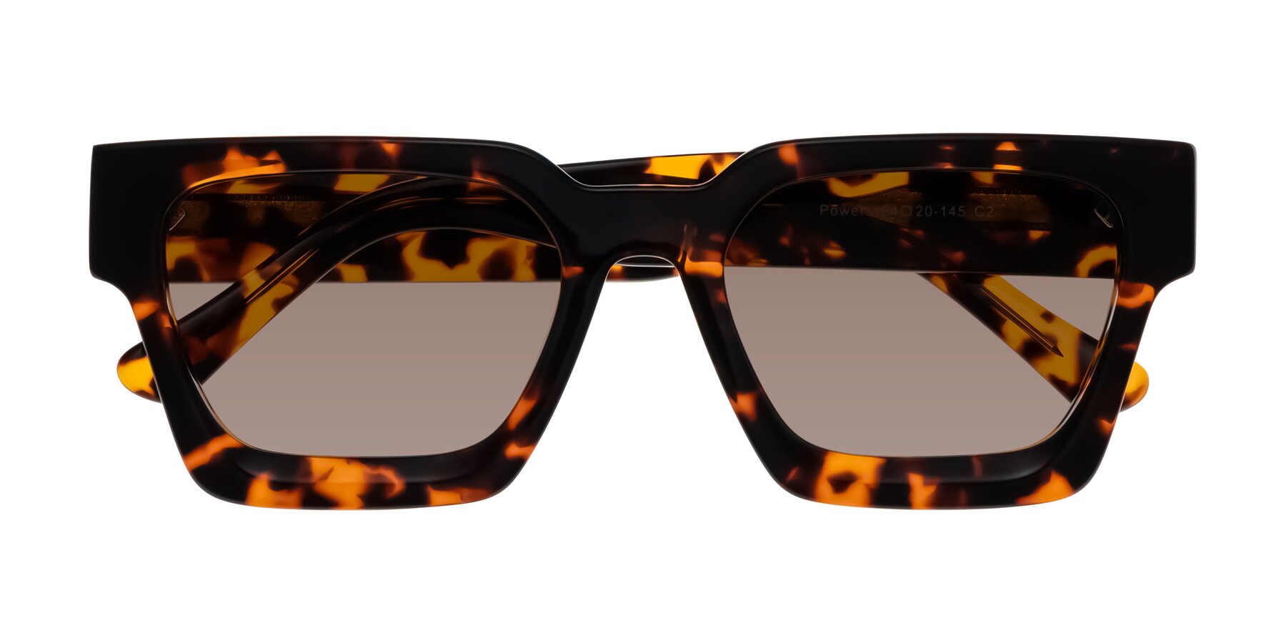 Folded Front of Powers in Tortoise with Medium Brown Tinted Lenses