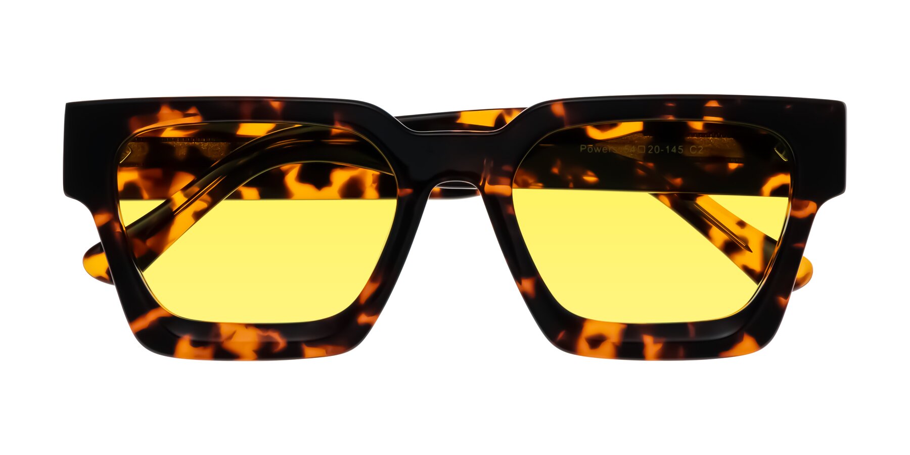 Folded Front of Powers in Tortoise with Medium Yellow Tinted Lenses